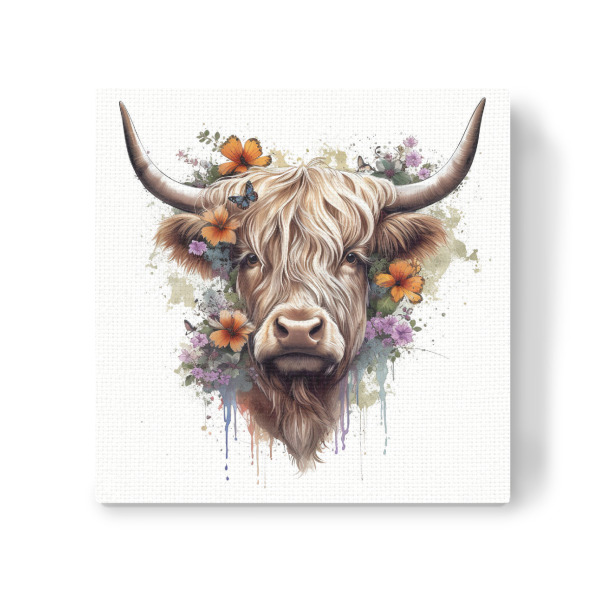 Leinwandbild "Hochlandkuhgesicht ZD" artboxONE - Natur,Floral,Tiere - Hochland,Kuh,Rinder,Tiere,Natyre,Blumen,Blumen,Aquarell
