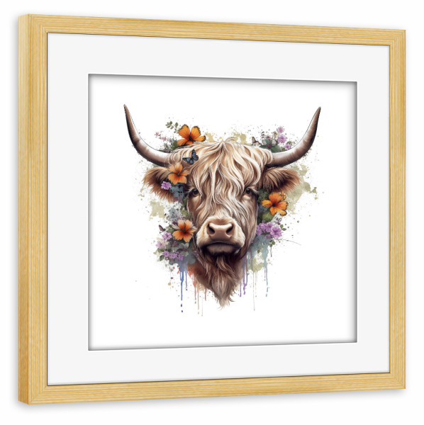 Poster mit Rahmen kiefer "Hochlandkuhgesicht ZD" artboxONE - Natur,Floral,Tiere - Hochland,Kuh,Rinder,Tiere,Natyre,Blumen,Blumen,Aquarell