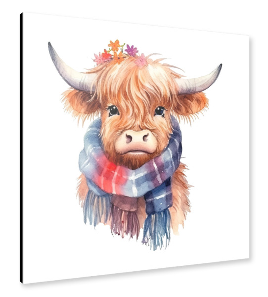 Alu-Dibond "Highland Cow Schal G" 30x30 cm artboxONE