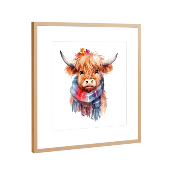 Poster mit Rahmen Kupfer "Highland Cow Schal G" artboxONE - Tiere - Kuh,Rinder,Schal,Niedlich,Tiere,Kinder,Kindergarten,Baby,Winter,Herbst