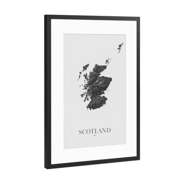 Poster mit Rahmen Schwarz (Metallic) "Schottland 3D-Karte - SW" artboxONE - Städte,Kartografie
