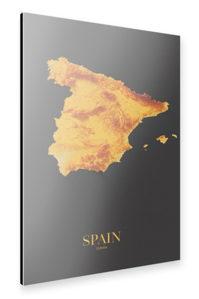 Alu-Dibond "Spanien 3D-Karte - Gold" 30x20 cm artboxONE