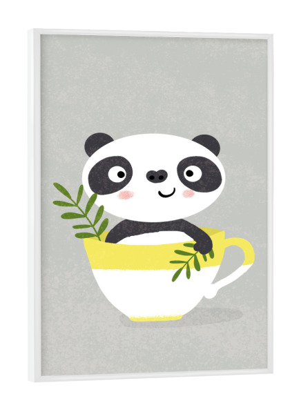 Poster mit weißem Rahmen "Tassen Panda" artboxONE - Für Kinder - Pandabär,Panda,Tier,Asien,Bambus,Tasse,Niedlich,Süß,Kinder,Kinderzimmer