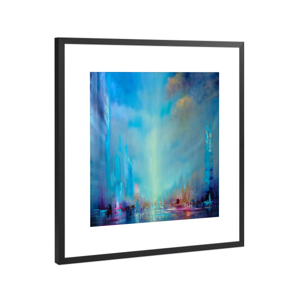 Poster mit Rahmen Schwarz (Metallic) "Unendlich - die blaue Stadt" artboxONE - Architektur