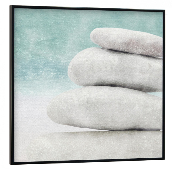 Poster mit schwarzem Rahmen 30x30 cm "Zen-Statue H" artboxONE - Natur - Zen,Gleichgewicht,Felsen,Statue,Entspannend