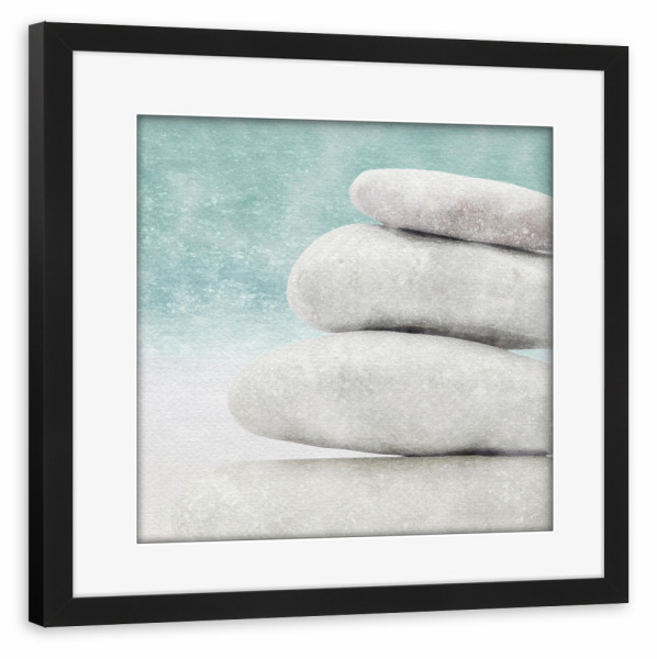 Poster mit Rahmen schwarz "Zen-Statue H" artboxONE - Natur - Zen,Gleichgewicht,Felsen,Statue,Entspannend