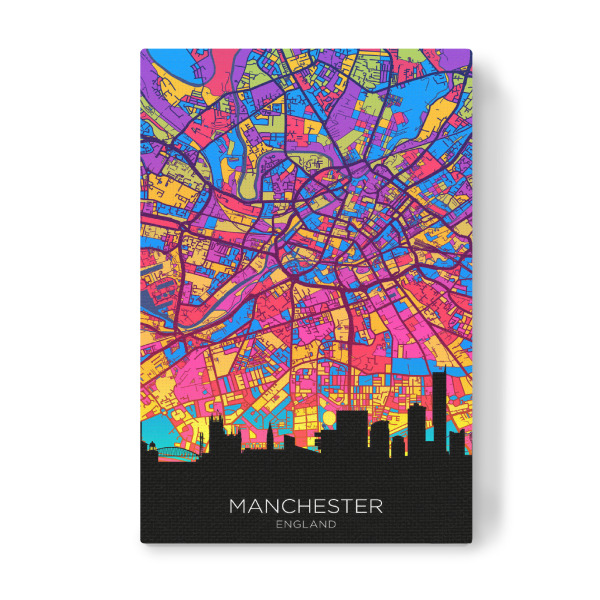 Leinwandbild "Manchester Skyline Karte Neon" artboxONE - Städte