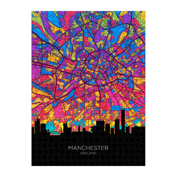 Puzzle Ravensburger "Manchester Skyline Karte Neon" artboxONE - Städte