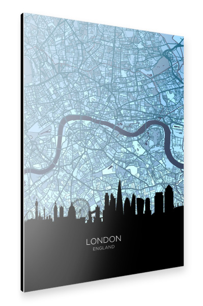 Alu-Dibond "London Skyline Map Blues" 30x20 cm artboxONE