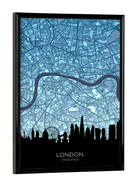 Poster mit schwarzem Rahmen "London Skyline Map Blues" artboxONE - Städte,Städte / London