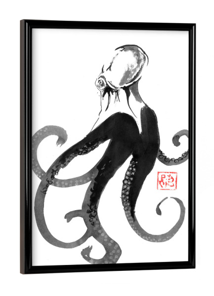 Poster mit schwarzem Rahmen "Oktopus" artboxONE - Tiere,Schwarzweiß - Japan,Oktopus,Sumie