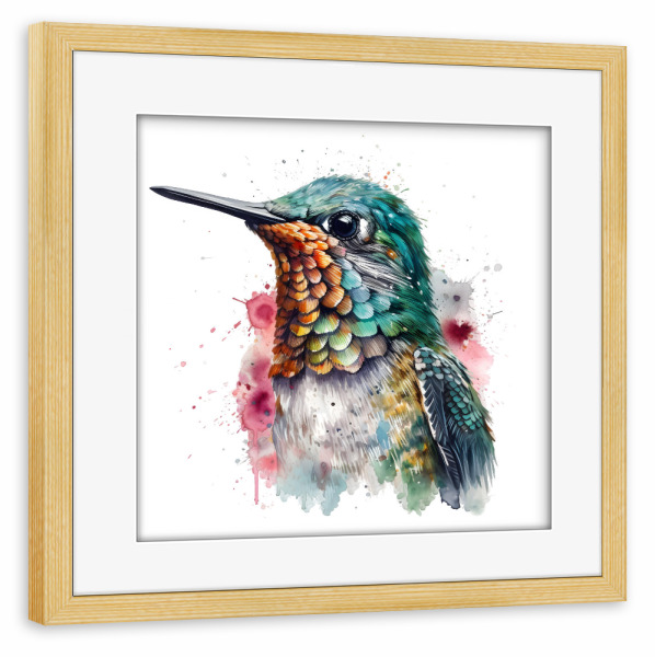Poster mit Rahmen kiefer "Kolibri L" artboxONE - Tiere - Tiere,Vögel,Kolibri,Aquarell,Bunt