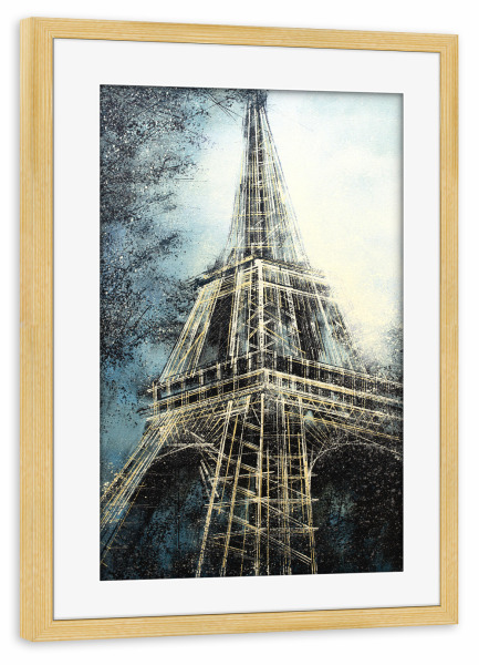Poster mit Rahmen kiefer "Eiffelturm - Abenddämmerung" artboxONE - Abstrakt,Architektur,Städte / Paris