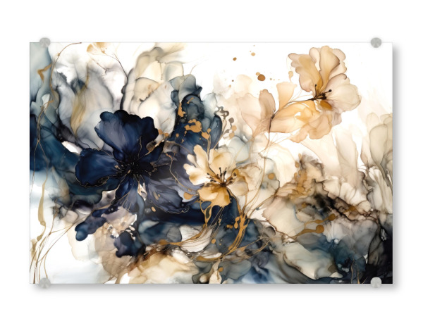 Acrylglasbild "Navy und Gold Botanicals B" artboxONE - Floral,Abstrakt - Marine,Gold,Blumen,Blumen,Botanisch