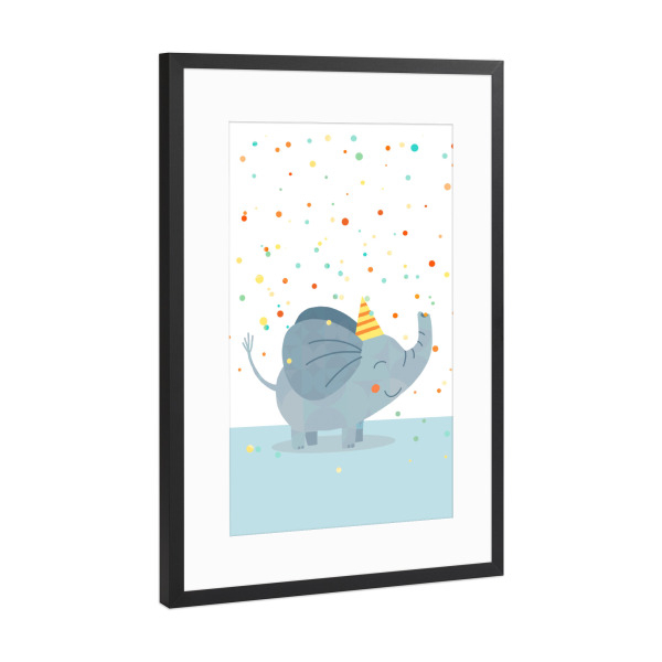 Poster mit Rahmen Schwarz (Metallic) "Konfetti Elefant" artboxONE - Für Kinder,Tiere