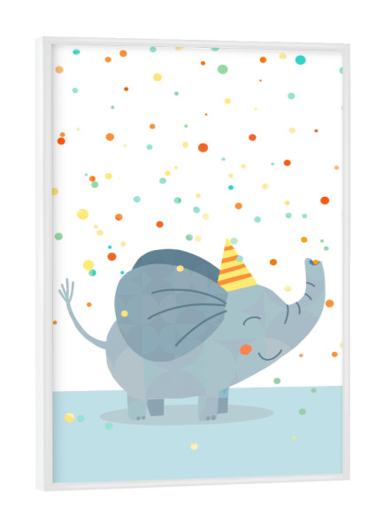 Poster mit weißem Rahmen "Konfetti Elefant" artboxONE - Für Kinder,Tiere