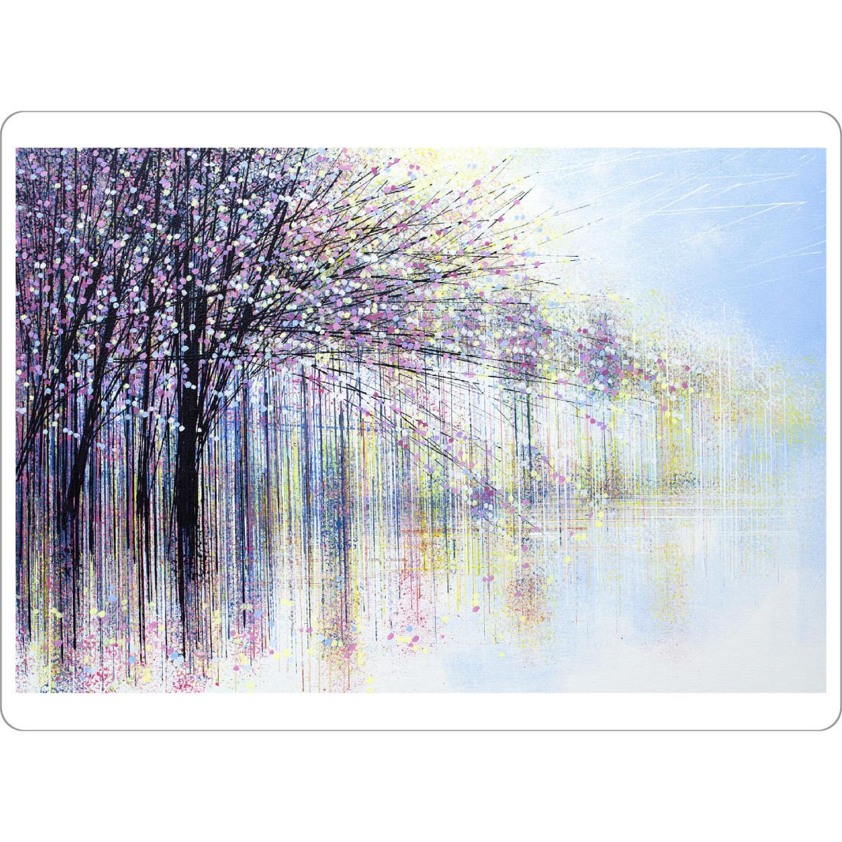 Tischset "Waterside Spring Blossom" artboxONE - Natur,Floral,Abstrakt - Bäume,Natur,Blüten,Blumen,Blumen,Am wasser,Fluss,Frühling,Weiß,Rosa,Landschaft