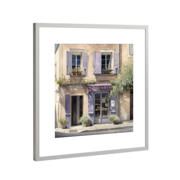 Poster mit Rahmen Silber "Village Store C" artboxONE - Architektur - Dorf,Laden,Ladenfront,Einkaufen,Architektur,Bäume