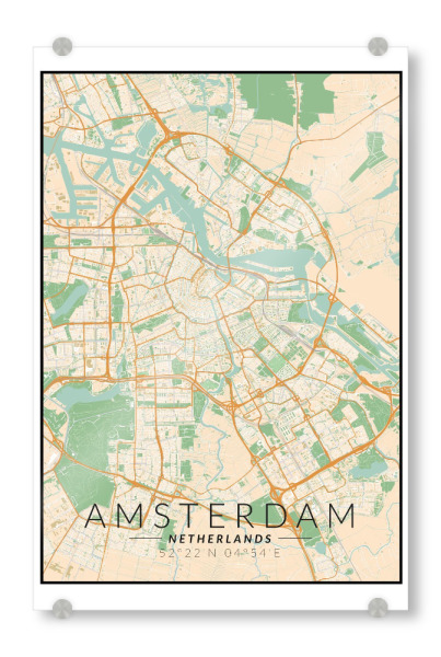 Acrylglasbild "Amsterdam Vintage Karte" artboxONE - Städte / Amsterdam,Kartografie