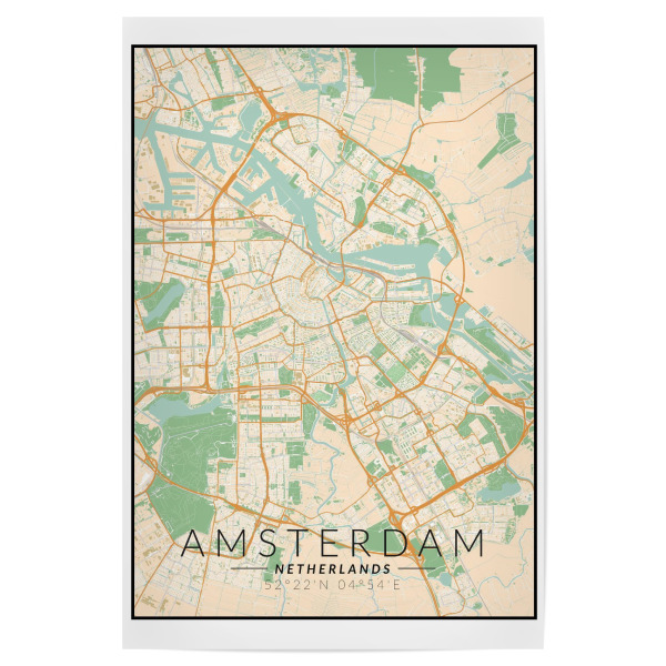 Poster "Amsterdam Vintage Karte" artboxONE - Städte / Amsterdam,Kartografie
