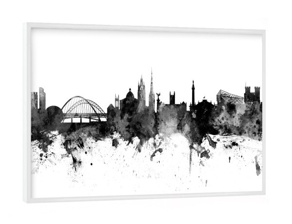 Poster mit weißem Rahmen "Newcastle England Skyline Schwarz" artboxONE - Städte