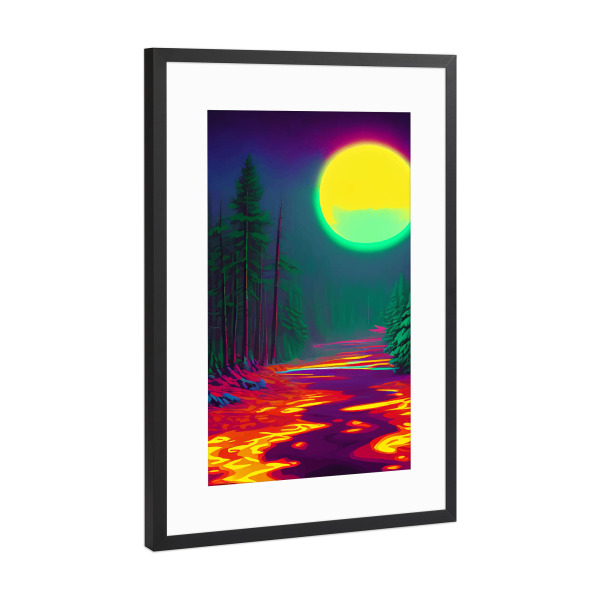 Poster mit Rahmen Schwarz (Metallic) "Neonmond" artboxONE - Natur