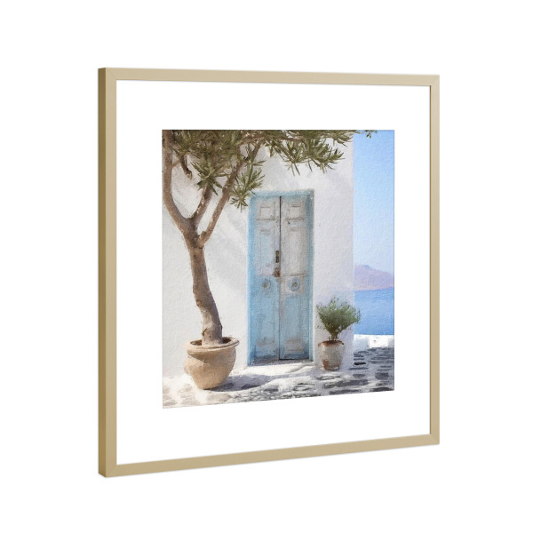 Poster mit Rahmen Gold "Blaue griechische Tür L" artboxONE - Natur,Architektur,Städte / Weitere