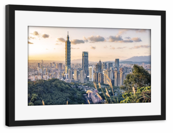 Poster mit Rahmen schwarz "Sonnenuntergang in Taipeh" artboxONE - Städte,Reise,Architektur,Reise / Asien,Reise / Länder
