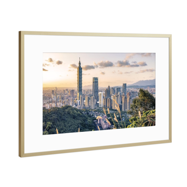 Poster mit Rahmen Gold "Sonnenuntergang in Taipeh" artboxONE - Städte,Reise,Architektur,Reise / Asien,Reise / Länder