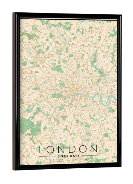 Poster mit schwarzem Rahmen "Londoner Vintage-Karte" artboxONE - Städte / London,Kartografie