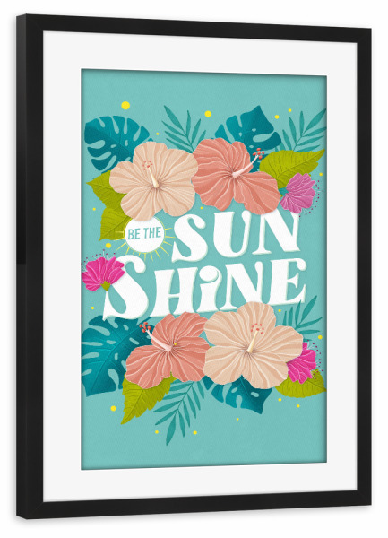 Poster mit Rahmen schwarz "Tropical Vibes mit Sommerspruch" artboxONE - Typografie,Floral,Lustig