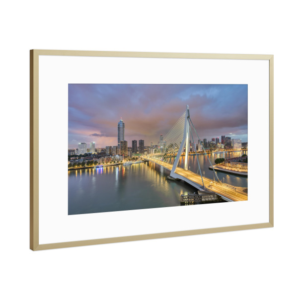 Poster mit Rahmen Gold "Rotterdam Erasmusbrücke" artboxONE - Städte,Reise,Architektur