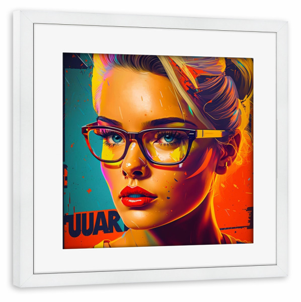 Poster mit Rahmen weiß "OFFICE WOMAN" artboxONE - Abstrakt,Menschen,Fashion,Für Mama - Office,Woman,Frau,Orange,Popart
