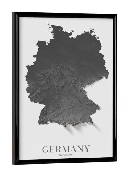 Poster mit schwarzem Rahmen "Deutschland Schwarzweiß Karte" artboxONE - Reise,Kartografie