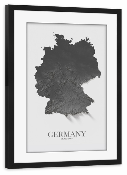 Poster mit Rahmen schwarz "Deutschland Schwarzweiß Karte" artboxONE - Reise,Kartografie
