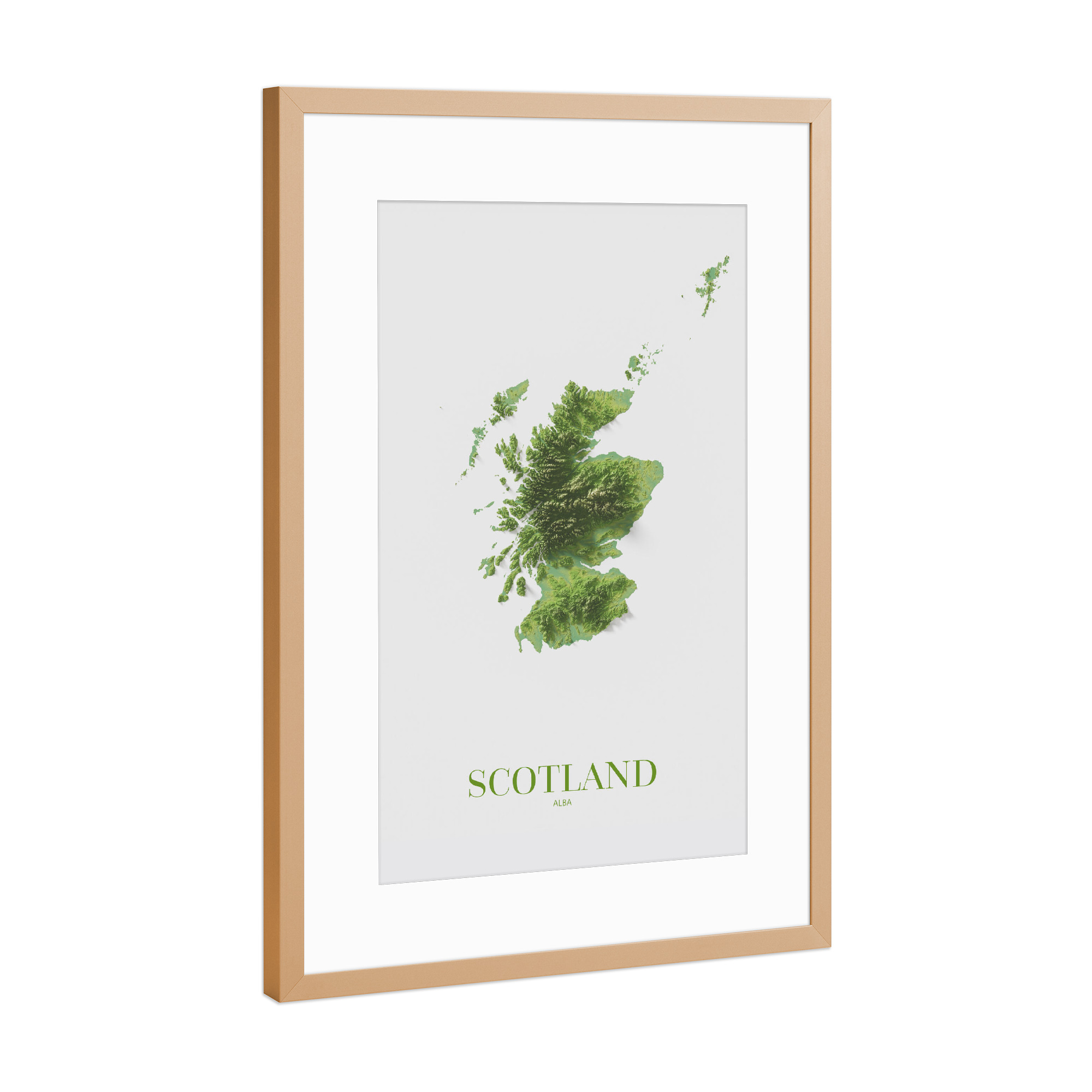 Poster mit Rahmen Kupfer "Schottland 3D-Karte" artboxONE - Städte,Kartografie