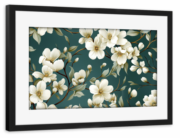 Poster mit Rahmen schwarz "Weißer Blüten Traum" artboxONE - Natur,Floral