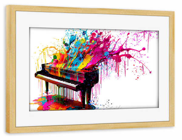 Poster mit Rahmen kiefer "Buntes Klavier" artboxONE - Abstrakt,Musik - Bunt,Mehrfarbig,Splatter,Tropfen,Klavier,Musik,Tastatur