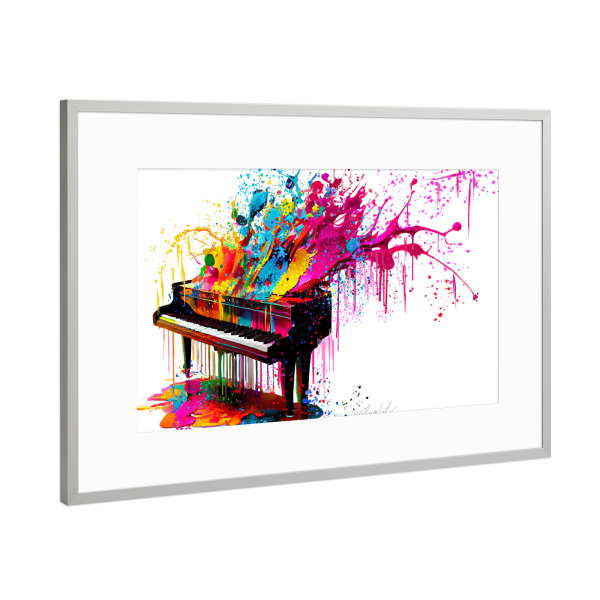 Poster mit Rahmen Silber "Buntes Klavier" artboxONE - Abstrakt,Musik - Bunt,Mehrfarbig,Splatter,Tropfen,Klavier,Musik,Tastatur