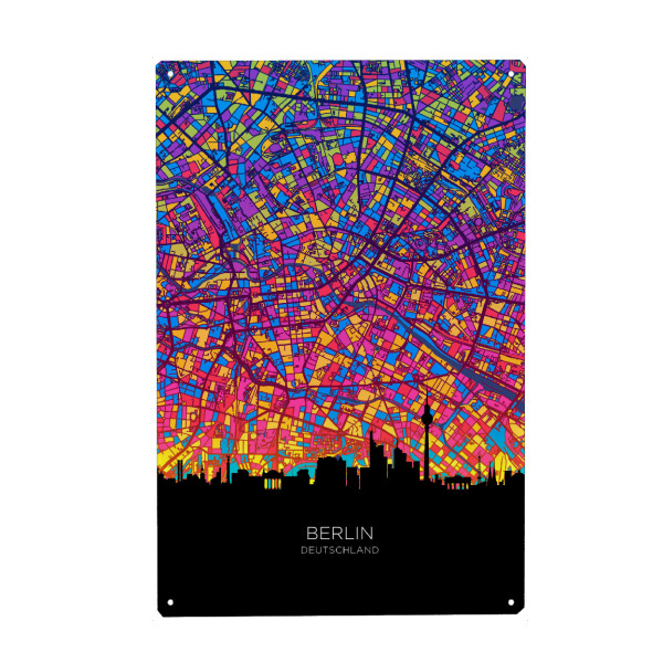 Holzbild "Berliner Skyline-Karte Neon" artboxONE - Städte,Städte / Berlin