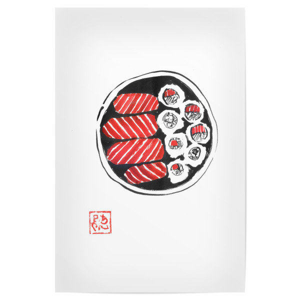 Poster "Bento" artboxONE - Essen & Trinken,Reise / Asien - Bento,Sumie,Japan,Sushi,Reis,Lachs
