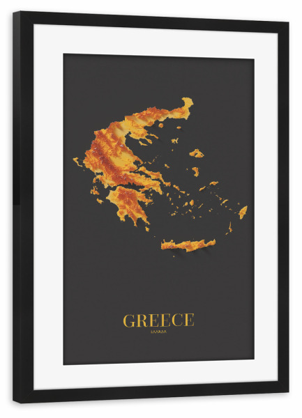 Poster mit Rahmen schwarz "Griechenland 3D-Karte - Gold" artboxONE - Reise,Kartografie