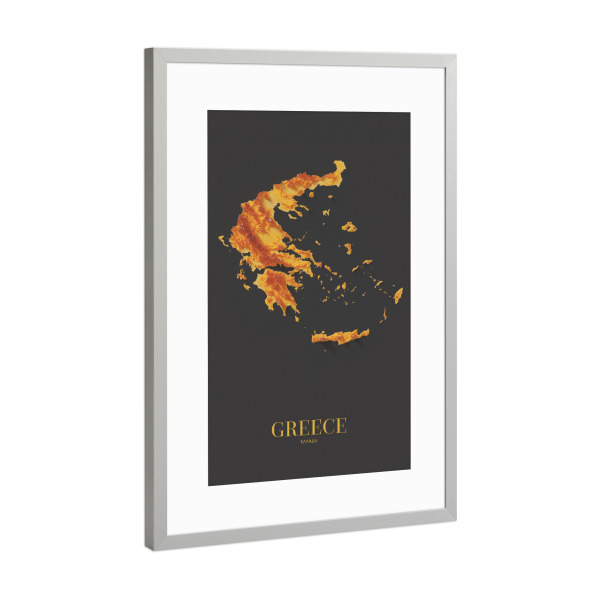 Poster mit Rahmen Silber "Griechenland 3D-Karte - Gold" artboxONE - Reise,Kartografie