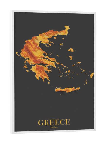 Poster mit weißem Rahmen "Griechenland 3D-Karte - Gold" artboxONE - Reise,Kartografie