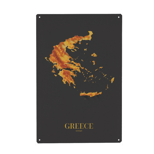 Metall Poster "Griechenland 3D-Karte - Gold" artboxONE - Reise,Kartografie