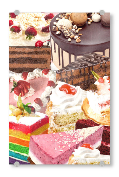 Acrylglasbild "Cakes retro" artboxONE - Essen & Trinken - Cake,Collage,Collage art,Vintage,Colorful,Decoration art,Pop art,Sweet,Confectionery,Bakery