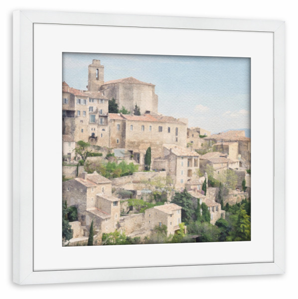 Poster mit Rahmen weiß "Lila Dächer" artboxONE - Städte,Natur,Architektur - Dorf,Italien,Architektur,Natur,Bäume