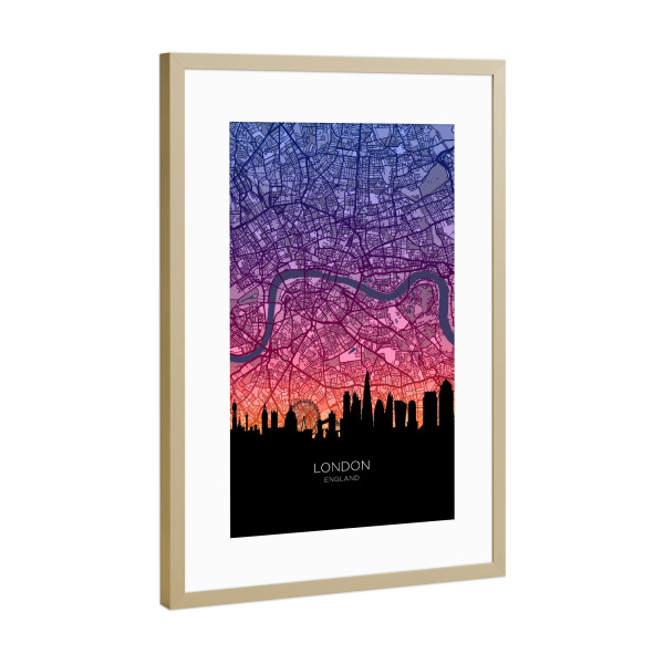 Poster mit Rahmen Gold "London-Skyline-Sonnenuntergang" artboxONE - Städte,Städte / London
