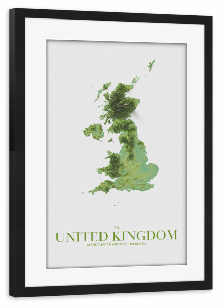 Poster mit Rahmen schwarz "3D-Karte Vereinigtes Königreich" artboxONE - Städte,Kartografie