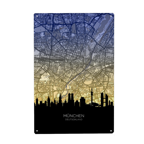 Metall Poster "München Skyline Karte Dawn" artboxONE - Städte,Städte / München